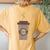 Coffee Cafe Carry Drink Caffeine Hot To Go Cup Latte Women's Oversized Comfort T-Shirt Back Print Mustard