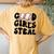 Good Girls Steal Groovy Retro Baseball Woman Girl Softball Women's Oversized Comfort T-Shirt Back Print Mustard
