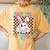 Retro Groovy Easter Vibes Bunny Checkered Smile Girls Women's Oversized Comfort T-Shirt Back Print Mustard