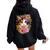 Cute Floral Calico Cat Women Oversized Hoodie Back Print Black