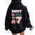 Sweet Sassy And Seven 7Th Birthday Girl Donut 7 Year Old Kid Women Oversized Hoodie Back Print Black