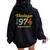 Vintage 1974 Original Parts Birthday Italic Dark Women Oversized Hoodie Back Print Black