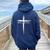 Believe Christian Cross Jesus Christ Christians Women Women Oversized Hoodie Back Print Navy Blue