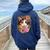 Cute Floral Calico Cat Women Oversized Hoodie Back Print Navy Blue