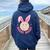 Hunny Bunny Retro Groovy Easter Leopard Smile Face Rabbit Women Oversized Hoodie Back Print Navy Blue