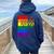 Lgbtq Rainbow Flag Tribal Wolf Pride Month Equal Women Oversized Hoodie Back Print Navy Blue