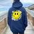 Retro Groovy Be Happy Smile Face Daisy Flower 70S Women Oversized Hoodie Back Print Navy Blue