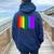 Rockford Illinois Lgbtq Gay Pride Rainbow Skyline Women Oversized Hoodie Back Print Navy Blue