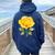 Yellow Rose Flower Hot Topic Women Oversized Hoodie Back Print Navy Blue