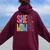 She Is Mom Christian Mother's Day Jesus Mama Religious Women Women Oversized Hoodie Back Print Maroon