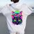 Edm Rave Trippy Cat Mushroom Psychedelic Festival Women Oversized Hoodie Back Print White