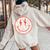 Happy Face Floral Preppy Aesthetic Smile Face Women Oversized Hoodie Back Print Sand