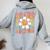 Three Is A Vibe Cute Groovy 3Rd Birthday Party Daisy Flower Women Oversized Hoodie Back Print Sport Grey