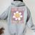 Three Is A Vibe Cute Groovy 3Rd Birthday Party Daisy Flower Women Oversized Hoodie Back Print Sport Grey