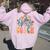 Retro Groovy Floral Coach Wildflower For Women Women Oversized Hoodie Back Print Light Pink