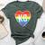 Vintage Rainbow Heart Kc Bella Canvas T-shirt Heather Forest