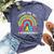 Cute Boho Rainbow Class Dismissed Last Day Of School Teacher Bella Canvas T-shirt Heather Navy