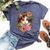 Cute Floral Calico Cat Bella Canvas T-shirt Heather Navy