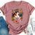 Cute Floral Calico Cat Bella Canvas T-shirt Heather Mauve