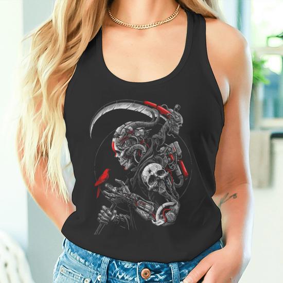 Débardeur Santa Muerte Squelette - Motif Saint Squelette, Coupe Classique, Manches Doubles - Style Gothique Et Tendance