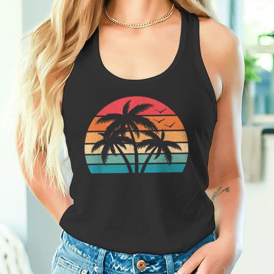Débardeur Femme Aloha State Of Mind - Motif Rétro Palmier Vague Hawaii, 100% Coton, Coupe Décontractée