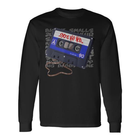80S 90S Old School Hip Hop Cassette Graffiti Rap Music Long Sleeve