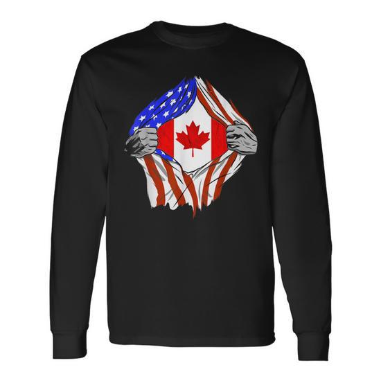 Colombian Canadian Flags Heart | Canada Haiti Roots Vintage Long Sleeve T-Shirt Sweatshirt Hoodie For Men Women Kids Made In Canada Black