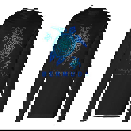 Bermuda T-Shirt Sea Blue Tribal Turtle Bermuda T-Shirt Sea Blue Tribal Turtle