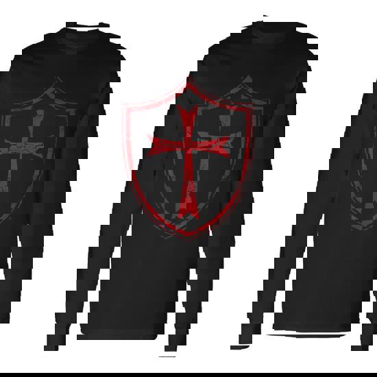 Distressed Knights Templar Cross And Shield Crusader Long Sleeve T