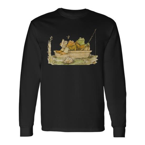 Frog & Toad Fishing Vintage Classic Book Frog Reading Book Long Sleeve T- Shirt