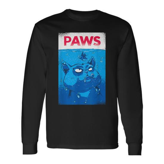 Cat Paws Shark Eating Fish Take On Shark Movie Long Sleeve T-Shirt -  Monsterry