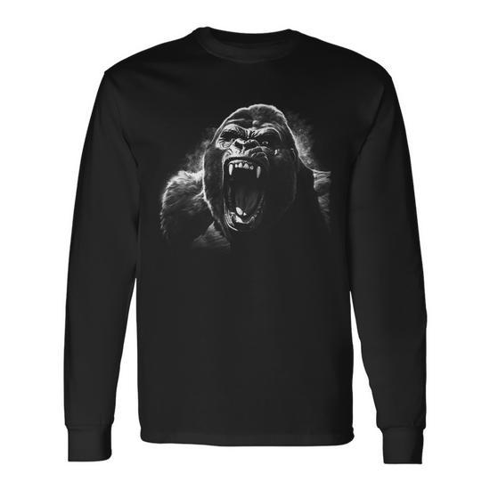 Gorilla Face Angry Growling Scary Silverback Gorilla Long Sleeve T