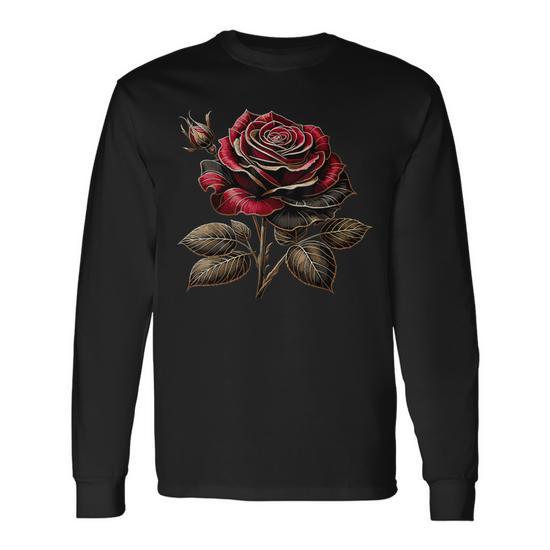 Red Rose Black And Gold Long Sleeve T Shirt Monsterry UK