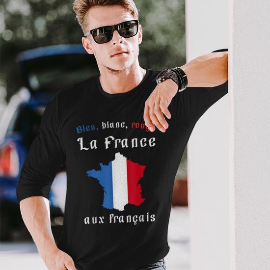 T-Shirt Patriotique France - Bleu Blanc Rouge Avec Message Humoristique "Aux Français" - Cadeau Fierté Nationale