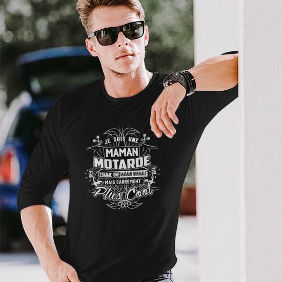 Maglietta Donna 'Maman Motarde' – Manica Corta, Vestibilità Aderente, Scollo Rotondo, 100% Cotone, Nero, Taglia L – Stampa Originale Made In France