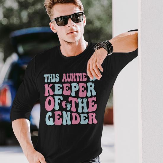 Keeper Of The Gender Auntie Gender Reveal Auntie Baby Shower Long Sleeve  T-Shirt - Monsterry