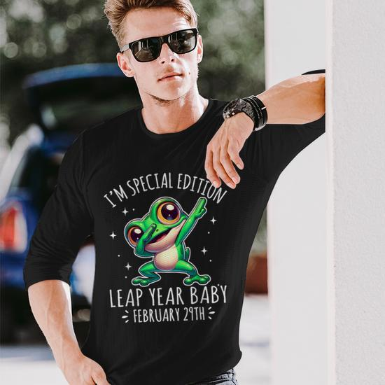 Leap Year Baby Dabbing Frog Leap Day Birthday Boys Girls Long Sleeve  T-Shirt - Monsterry