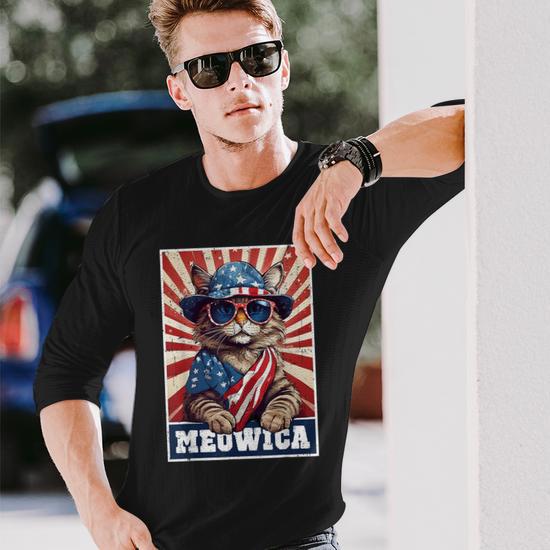 Meowica 4Th Of July Cat American Flag Cat 4Th Of July Long Sleeve T Shirt Monsterry