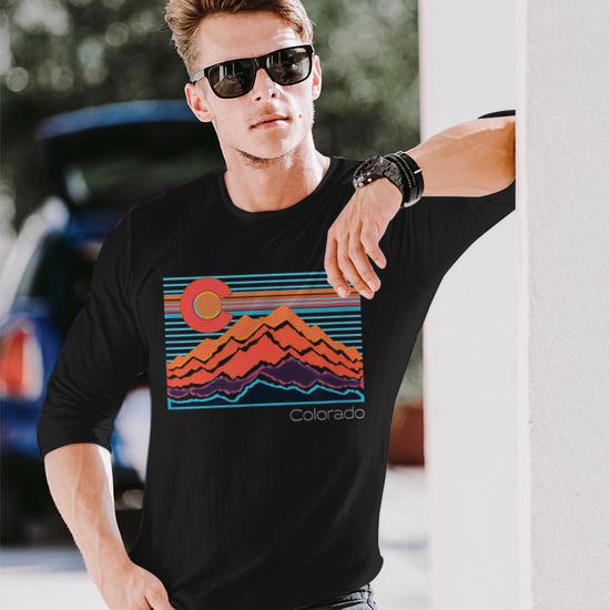 トップス UND LANDSCAPE PRINT LONG TOP Vintage Colorado Mountain Landscape And Flag Graphic Long Sleeve T