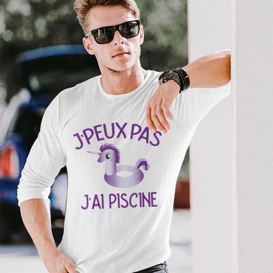 T-Shirt Femme Humoristique 'J'peux Pas J'ai Piscine' Avec Licorne - Col En V - 4
