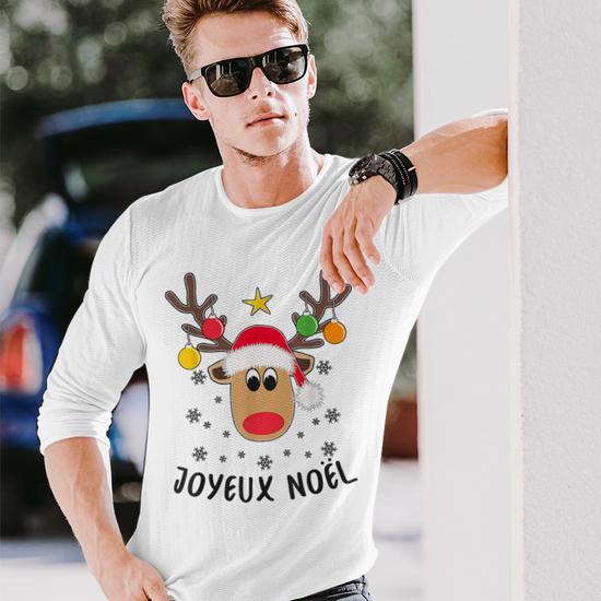 T-shirt De Noël Femme Drôle à Manches Longues - Motif Renne, Col Kent - Grandes Tailles - Haut Décontracté Fêtes