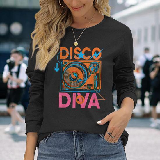 Disco Diva 60S 70S 80S Costume Party Long Sleeve T Shirt Monsterry CA