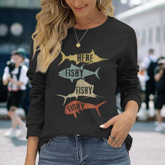 Vintage Saltwater Fishing Here Fishy-Fishy Long Sleeve T-Shirt