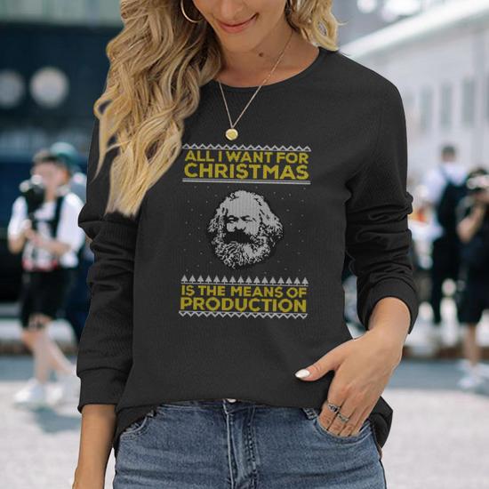 Karl Marx Ugly Christmas Sweater V2 T shirt a manches longues Cadeauxyz