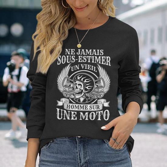 T-shirt Homme Motard Vintage - Impression Vieux Homme Avec Moto - Coton Gildan Heavy - Neuf Sans Étiquette