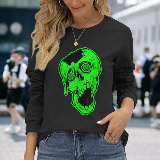 Retro 80 S Neon Zombie Skull Skate Long Sleeve T Shirt Monsterry