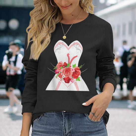 Simple Wedding Dress For Bridal Showers Long Sleeve T-Shirt - Monsterry