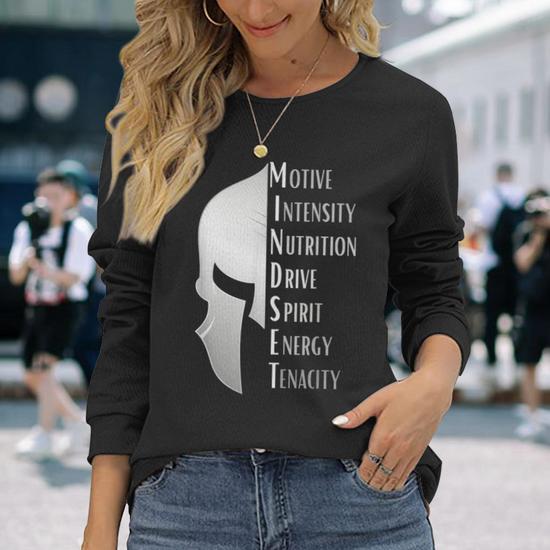 Spartan Mindset Motivational Inspirational Quote Graphic Long Sleeve T Shirt Seseable UK