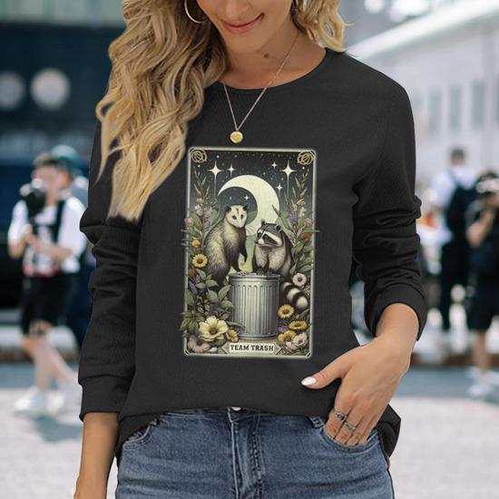 Team Trash Tarot Card Opossum Witchcraft Goth Possum Racoon Long Sleeve  T-Shirt - Monsterry