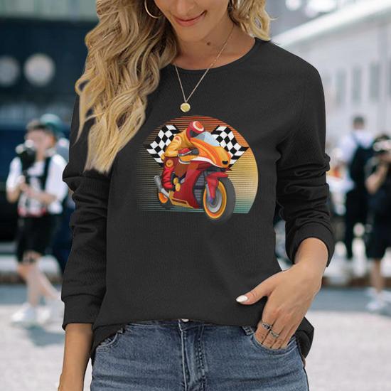Camiseta De Manga Larga De Motociclista - Estampado 'Alma Motera', 100% Algodón Peinado, Corte Recto, Tallas Varias